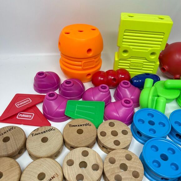 Tinker Toy Plastic Toys Playskool Mixed Set Lot 115 Pieces Green Yellow Purple